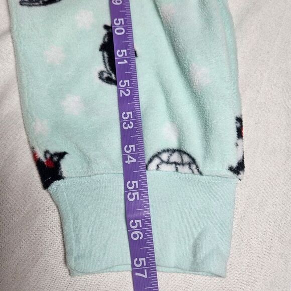 Nick & Nora Mint Green Polka-dots & Winter Penguins One Piece Zip Front Pajamas - Picture 8 of 15